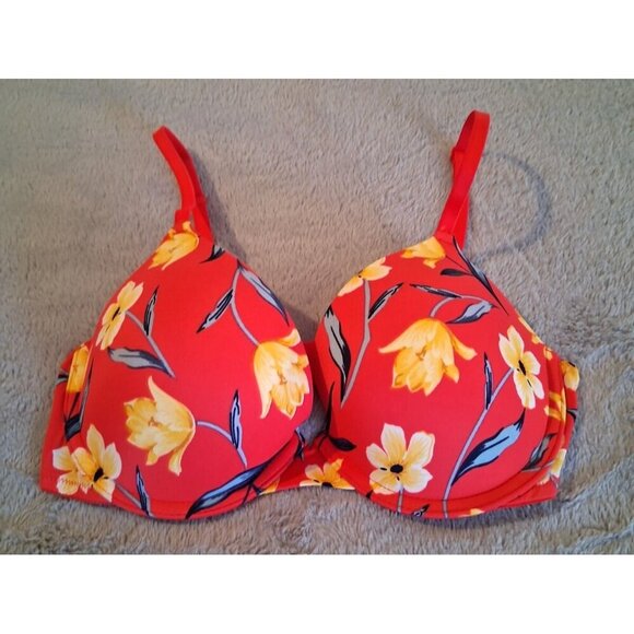 Pink Victorias Secret Wear Everywhere Bra Red Floral Padded Push-up 34C - Picture 1 of 4
